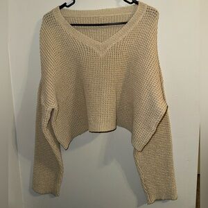 Beige Knit V-Neck Sweater